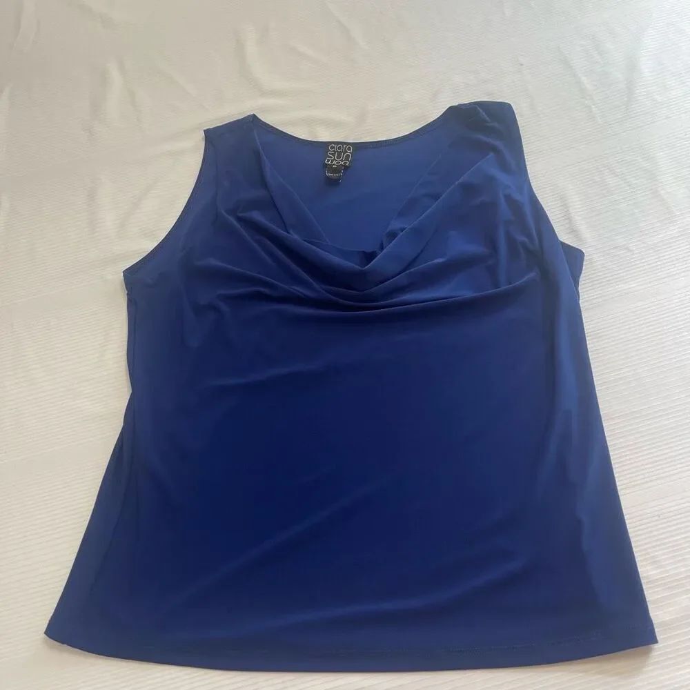 Clara Sun Woo Cowl Neck Dark Royal Blue Top Size XL